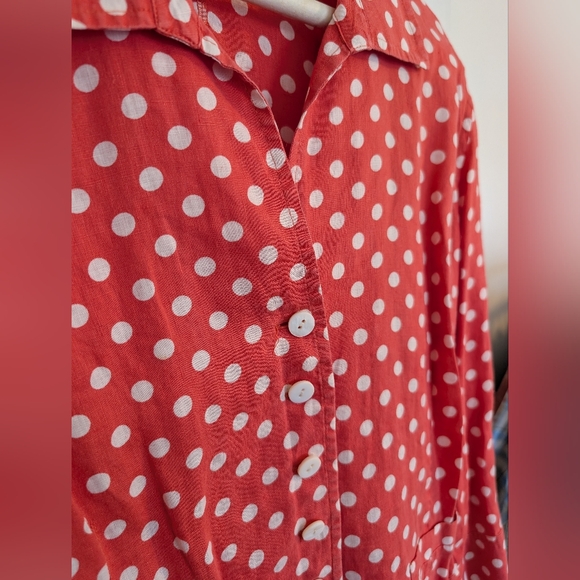 Talbot's Petites 16p Red Blouse with White Polka Dots - Picture 2 of 6